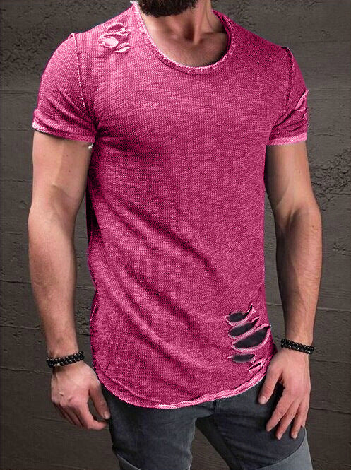 Europe And The United States Short-sleeved T-shirt With Holes 5 Colors 7 Yards